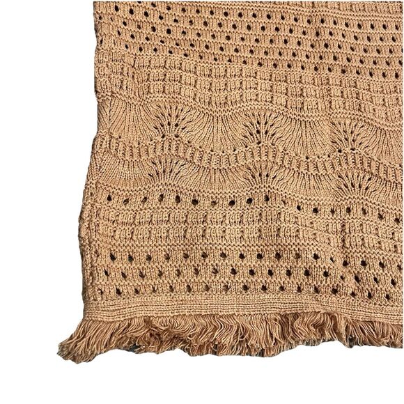 House of Harlow Skirt Brown caramel Knit Crochet Fringe Stretch Boho NWT small - Picture 3 of 7